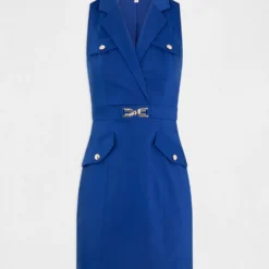 Robe Droite Avec Ornement Métallique Bleu Electrique Femme -Morgandetoi Boutique robe droite avec ornement metallique bleu electrique femme vue3 32536300896940314