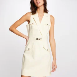 Robe Droite Avec Ornement Métallique Jaune Paille Femme