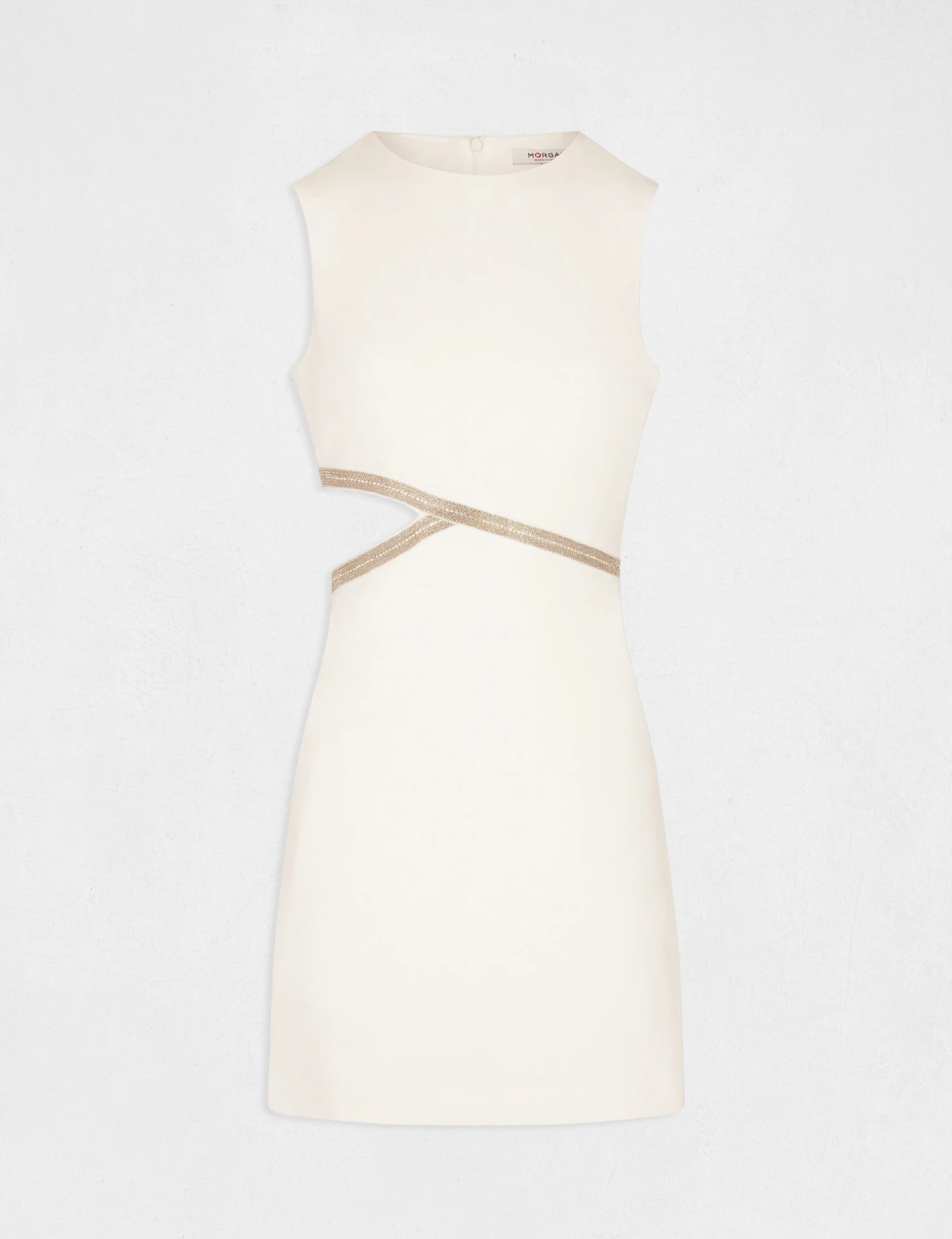 Robe Droite Avec Strass Et Ouverture Ecru Femme 5 Robe Droite Avec Strass Et Ouverture Ecru Femme – Image 5