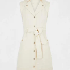 Robe Droite Boutonnée Ceinturée Ecru Moyen Femme 9 Robe Droite Boutonnée Ceinturée Ecru Moyen Femme -Morgandetoi Boutique robe droite boutonnee ceinturee ecru moyen femme vue3 32536300930990213