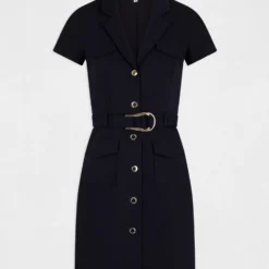 Robe Droite Boutonnée Ceinturée Marine Femme -Morgandetoi Boutique robe droite boutonnee ceinturee marine femme vue3 32536300949290301