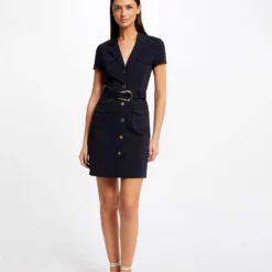 Robe Droite Boutonnée Ceinturée Marine Femme -Morgandetoi Boutique robe droite boutonnee ceinturee marine femme vue5 32536300949290301