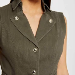 Robe Droite Boutonnée Ceinturée Vert Kaki Femme -Morgandetoi Boutique robe droite boutonnee ceinturee vert kaki femme vue4 32536300930990715