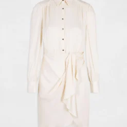 Robe Droite Drapée Satinée Ecru Moyen Femme -Morgandetoi Boutique robe droite drapee satinee ecru moyen femme vue3 32536300946440213