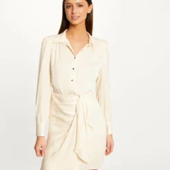 Robe Droite Drapée Satinée Ecru Moyen Femme -Morgandetoi Boutique robe droite drapee satinee ecru moyen femme vue5 32536300946440213