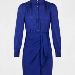 Robe Droite Drapée Satinée Imprimée Bleu Electrique Femme -Morgandetoi Boutique robe droite drapee satinee imprimee bleu electrique femme vue3 32536300942700314