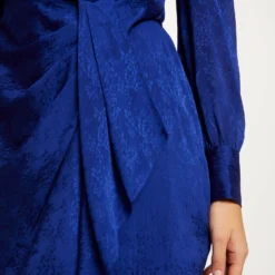 Robe Droite Drapée Satinée Imprimée Bleu Electrique Femme -Morgandetoi Boutique robe droite drapee satinee imprimee bleu electrique femme vue4 32536300942700314