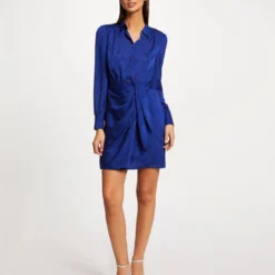 Robe Droite Drapée Satinée Imprimée Bleu Electrique Femme -Morgandetoi Boutique robe droite drapee satinee imprimee bleu electrique femme vue5 32536300942700314