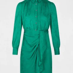 Robe Droite Drapée Satinée Imprimée Vert Femme -Morgandetoi Boutique robe droite drapee satinee imprimee vert femme vue3 32536300942700600
