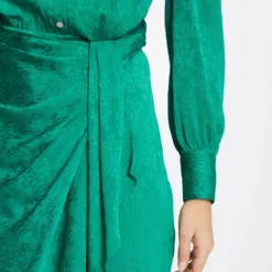 Robe Droite Drapée Satinée Imprimée Vert Femme -Morgandetoi Boutique robe droite drapee satinee imprimee vert femme vue4 32536300942700600