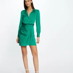 Robe Droite Drapée Satinée Imprimée Vert Femme -Morgandetoi Boutique robe droite drapee satinee imprimee vert femme vue5 32536300942700600