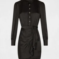 Robe Droite Drapée Satinée Noir Femme 8 Robe Droite Drapée Satinée Noir Femme -Morgandetoi Boutique robe droite drapee satinee noir femme vue3 32536300946440100