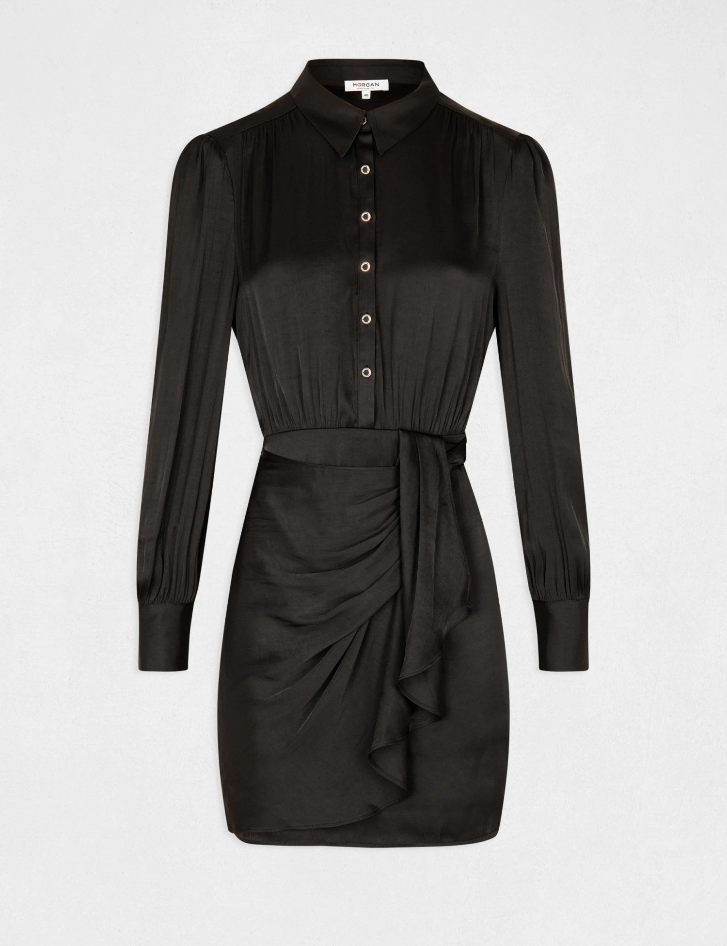 Robe Droite Drapée Satinée Noir Femme 4 Robe Droite Drapée Satinée Noir Femme – Image 4