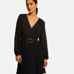 Robe Droite Fluide Avec Bas Plissé Marine Femme