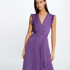 Robe Droite Fluide Sans Manches Violet Fonce Femme