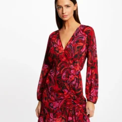 Robe Droite Froncée Imprimé Végétal Multico Femme