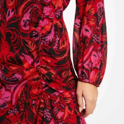 Robe Droite Froncée Imprimé Végétal Multico Femme -Morgandetoi Boutique robe droite froncee imprime vegetal multico femme vue4 32536300936690900