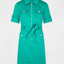 Robe Droite Manches Courtes Ceinturée Vert Moyen Femme 8 Robe Droite Manches Courtes Ceinturée Vert Moyen Femme -Morgandetoi Boutique robe droite manches courtes ceinturee vert moyen femme vue3 32536300886150608