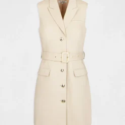 Robe Droite Sans Manches Ceinturée Beige Femme -Morgandetoi Boutique robe droite sans manches ceinturee beige femme vue3 32536300886140202