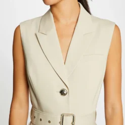 Robe Droite Sans Manches Ceinturée Beige Femme -Morgandetoi Boutique robe droite sans manches ceinturee beige femme vue4 32536300886140202