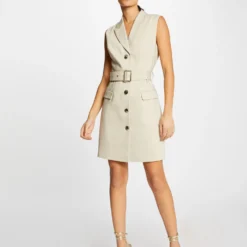 Robe Droite Sans Manches Ceinturée Beige Femme -Morgandetoi Boutique robe droite sans manches ceinturee beige femme vue5 32536300886140202