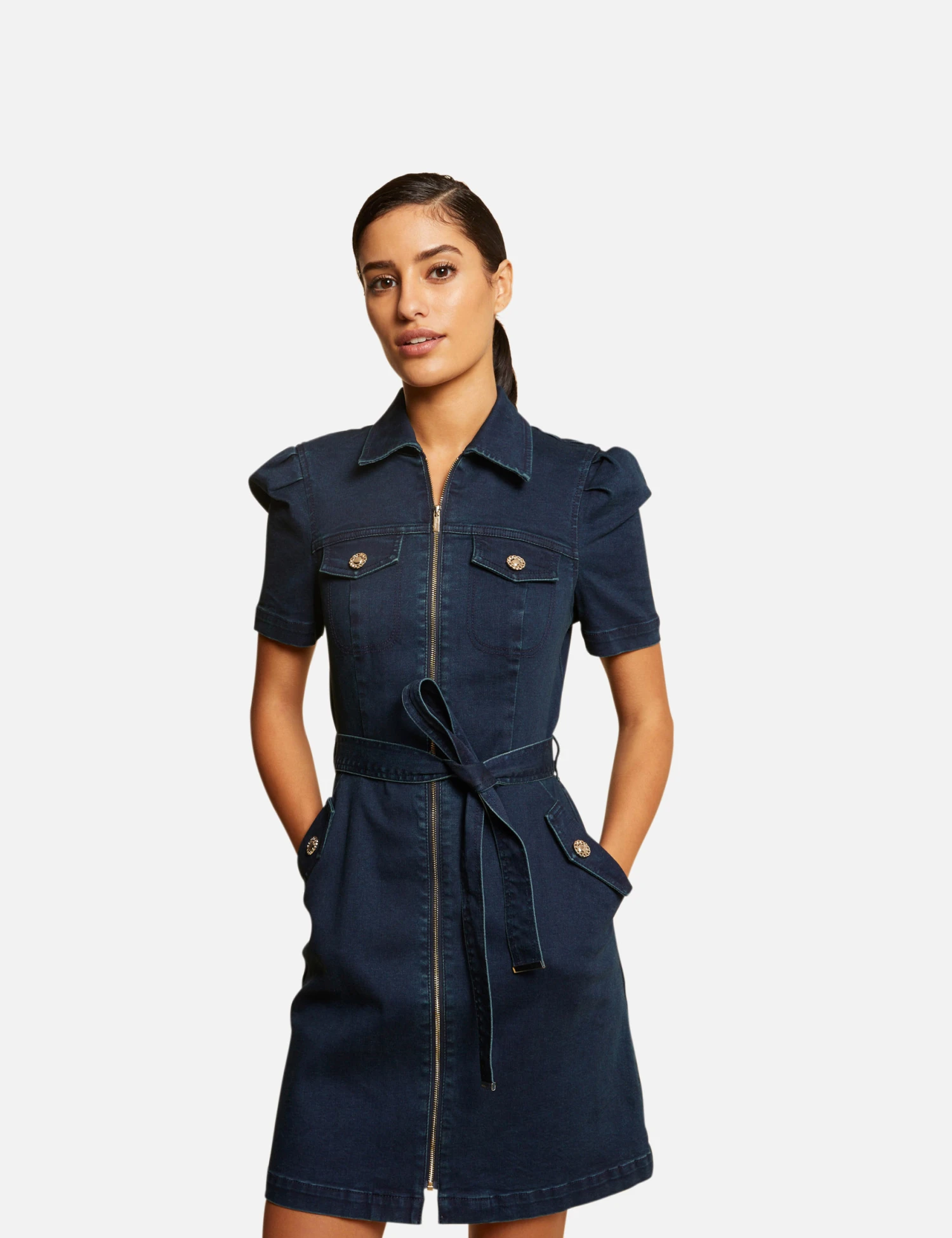Robe Droite Zippée Ceinturée En Jean Jean Brut Femme 1 Robe Droite Zippée Ceinturée En Jean Jean Brut Femme