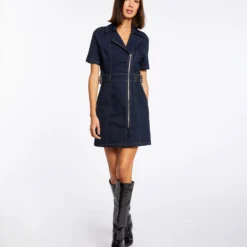 Robe Droite Zippée En Jean Jean Brut Femme
