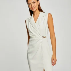 Robe Effet Portefeuille à Ornement Ecru Femme