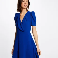 Robe évasée Avec Col Cache-coeur Bleu Electrique Femme