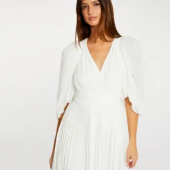 Robe évasée Avec Manches Bouffantes Ecru Femme