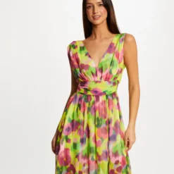 Robe Longue Cintrée Imprimé Abstrait Multico Femme -Morgandetoi Boutique robe longue cintree imprime abstrait multico femme vue5 32536300932280900