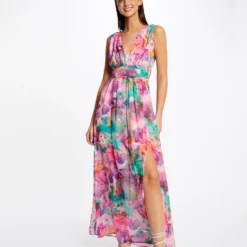 Robe Longue Cintrée Imprimé Floral Multico Femme
