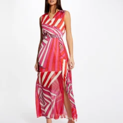 Robe Longue Cintrée Imprimé Géométrique Multico Femme