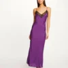 Robe Longue Droite Avec Dentelle Violet Femme