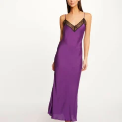 Robe Longue Droite Avec Dentelle Violet Femme