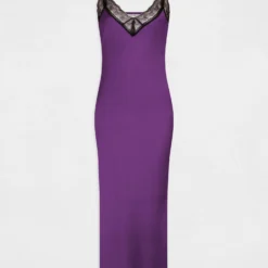 Robe Longue Droite Avec Dentelle Violet Femme -Morgandetoi Boutique robe longue droite avec dentelle violet femme vue3 32536300941370310