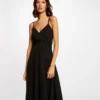 Robe Longue Droite Avec Détail Boucle Noir Femme