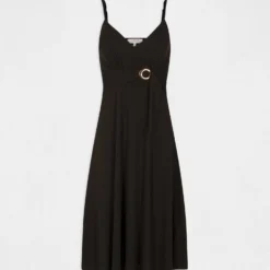 Robe Longue Droite Avec Détail Boucle Noir Femme -Morgandetoi Boutique robe longue droite avec detail boucle noir femme vue3 32536300898090100