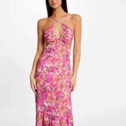 Robe Longue Droite Imprimé Floral Multico Femme