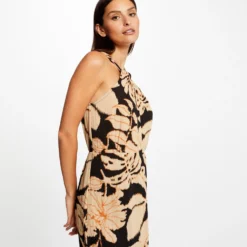 Robe Longue Droite Imprimé Végétal Multico Femme
