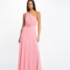 Robe Longue évasée Asymétrique Rose Clair Femme
