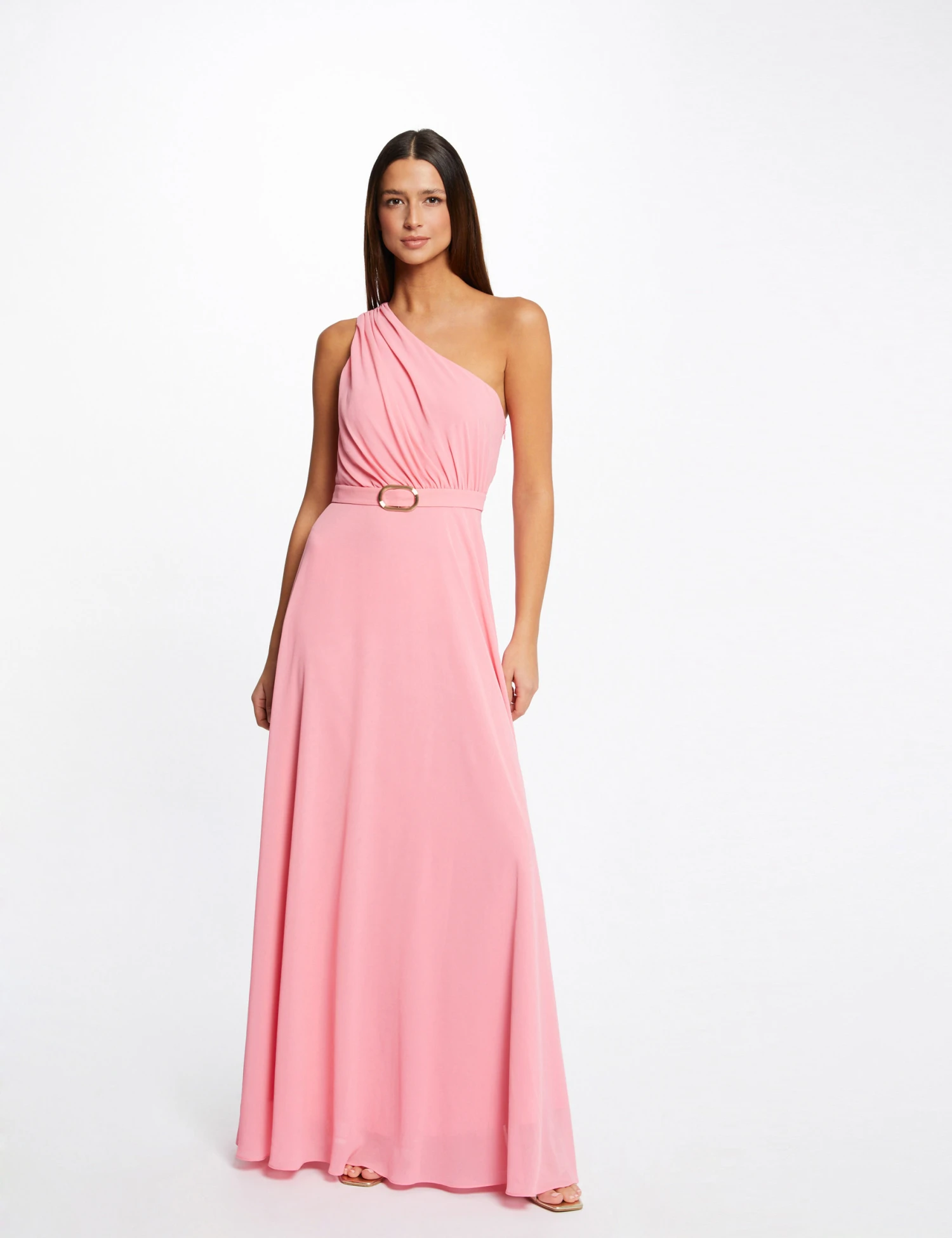 Robe Longue évasée Asymétrique Rose Clair Femme 1 Robe Longue évasée Asymétrique Rose Clair Femme