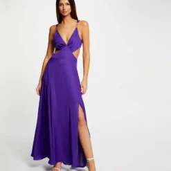 Robe Longue évasée Avec Ouvertures Violet Fonce Femme