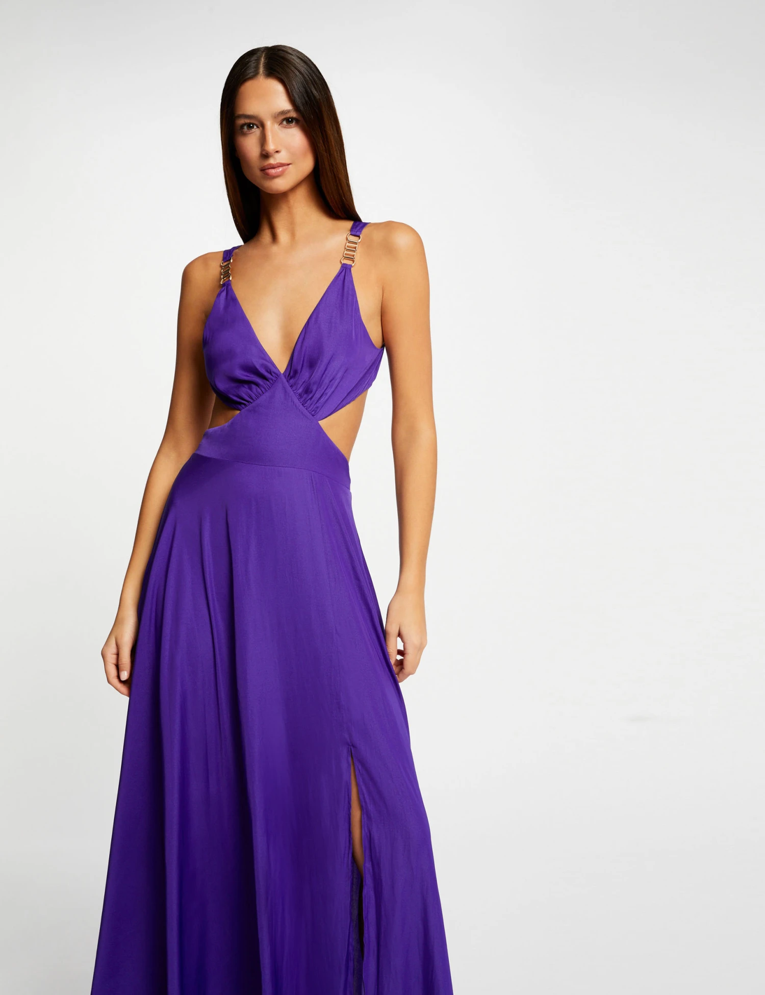 Robe Longue évasée Avec Ouvertures Violet Fonce Femme 3 Robe Longue évasée Avec Ouvertures Violet Fonce Femme – Image 3