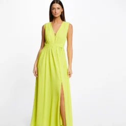 Robe Longue évasée Fendue Anis Femme -Morgandetoi Boutique robe longue evasee fendue anis femme vue5 32536300931710604