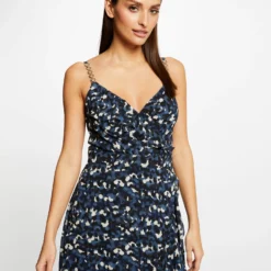 Robe Longue évasée Imprimé Abstrait Bleu Femme -Morgandetoi Boutique robe longue evasee imprime abstrait bleu femme vue5 32536300931120300