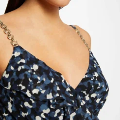 Robe Longue évasée Imprimé Abstrait Bleu Femme -Morgandetoi Boutique robe longue evasee imprime abstrait bleu femme vue6 32536300931120300