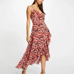 Robe Longue évasée Imprimé Abstrait Rose Femme