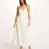 Robe Longue évasée Plissée à Dos Nu Ecru Femme