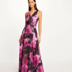 Robe Longue Trapèze Imprimé Abstrait Multico Femme